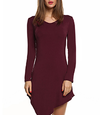 Asymmetrical Dress – Long Sleeves / Pointed Over One Knee / Maroon